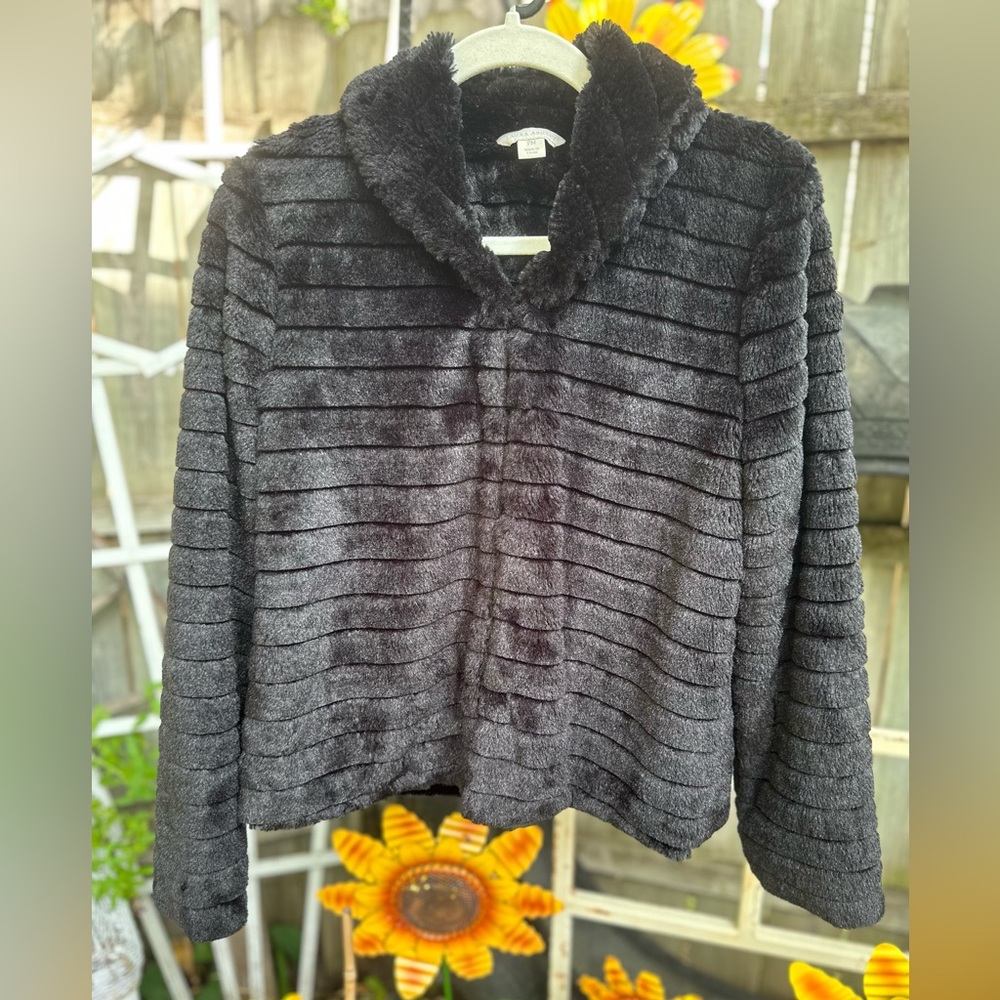 LAURA ASHLEY Black Faux Fur & Sherpa Coat Size PM